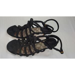 Coach Runway Leather Strappy Dress Kitten Heel Sandal Women's Black Size 7.5